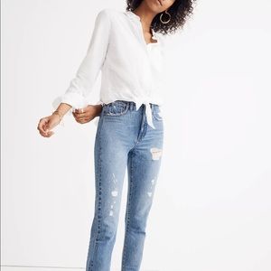 Madewell white tie front button down top
